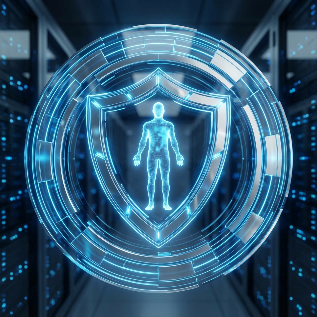 Secure digital shield interface protecting user data in AI companion app